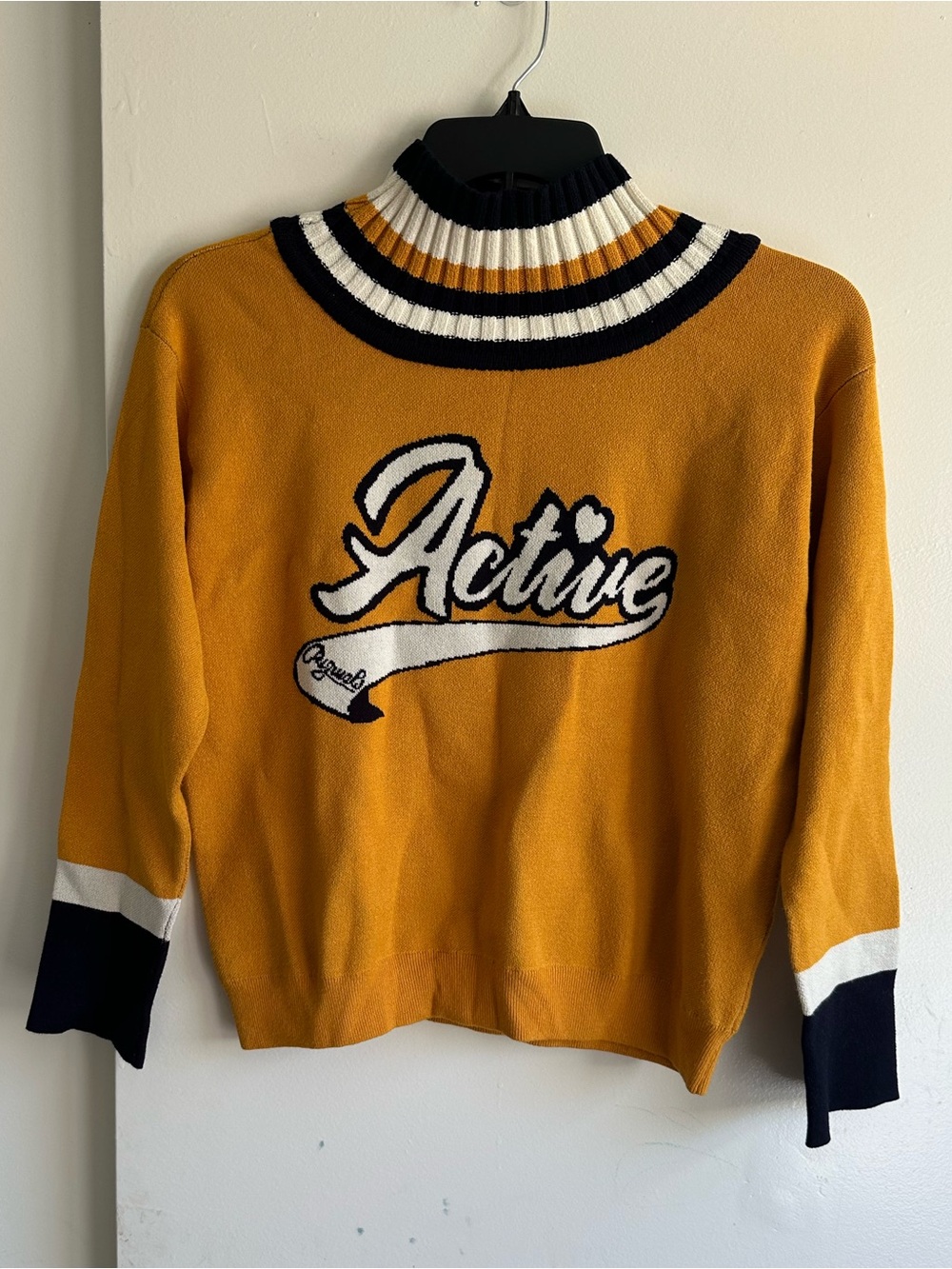 Twin-Set Mustard Cowl Sweater with Black & White Trim